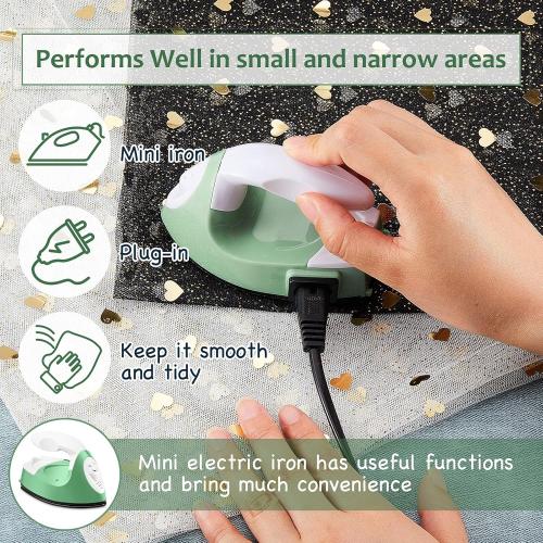 Honoson Mini Craft Iron Mini Heat Press Small Iron 3.93 x 2.36 x 2.76 in Portable Handy Tiny Flatiron with Charging Base Accessory for Fuse Bead Patch DIY Heat Transfer Vinyl(Green)