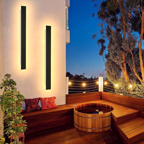 Size 31.5 Outdoor Wall Light LED Long Wall Sconce 31.5in Ip65 Waterproof Black Modern Outdoor Lights 3000k 26W Metal Exterior Light Fixture For Porch Light Patio Front Door Yard Garden Villa Living Room