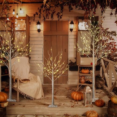 LIGHTSHARE LED Birch Tree Light Set - Trees with Warm White Lights - Indoor Outdoor Christmas Wedding Party Decorations (3-Pack)