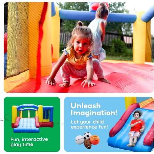 [Upgrade Version] PicassoTiles KC102 12x10 Foot Inflatable Bouncer Jumping Bouncing House, Jump Slide, Dunk Playhouse w/Basketball Rim, 4 Sports Balls, Full-Size Entry, 580W ETL Certified Blower‼️light dirt‼️