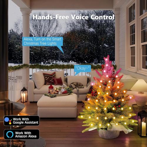 Brizled Smart Mini Christmas Tree, 22.8in DIY Smart-Lit Tabletop Tree with 75 LED RGB Lights, App/Voice Control 159  Scenes Mini Xmas Tree USB C Music Small Tree Work with PD Power for Fireplace Desk