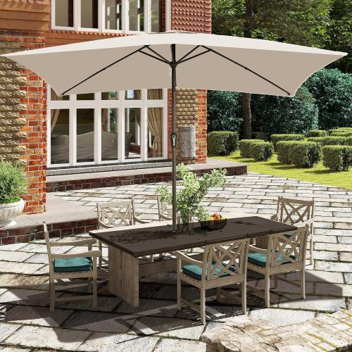 White Ayge 6.5x10FT Rectangular Patio Umbrella Outdoor Table Umbrella w/Push Button Tilt & Crank Rectangle Market Umbrella UV Protection for Garden,Deck,Lawn,Yard & Pool,White