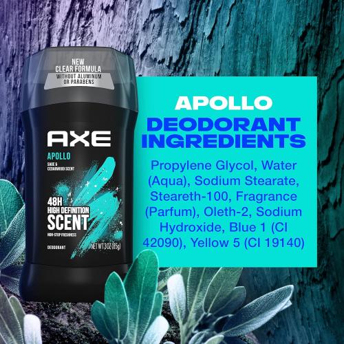 3oz AXE Apollo Deodorant Stick 4 Count For Long Lasting Odor Protection, Sage And Cedarwood Men's Deo, Aluminum Free 3oz