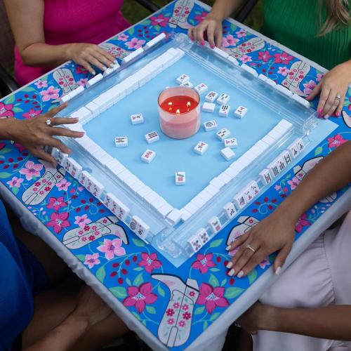 Hutch & Nook Mahjong Mat | 33 Non-Slip Card Table Cover | Decorative Game Mat for Mahjong Set, Dominoes, Poker & More (Blue Cowboy Boot)