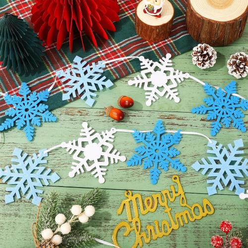 Whaline 4Pcs Snowflake Felt Banner WHITE PINK AND DARK PINK  Snowflake Garland Winter Bunting Garland for Christmas Winter Holiday Hanging Decoration