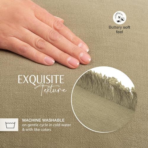INSPIRED IVORY Decorative Linen Pillow Cover 20x20 Inch - Khaki Green Throw Pillow Cover with Fringe & Invisible Zipper - Soft Solid Cushion Cover for Sofa, Couch, Bed Decor, Single Sham (50x50cm) COLOR DARK GRAY