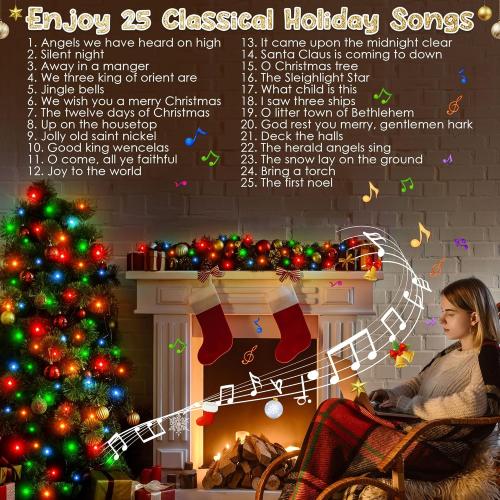 Enhon 300 Bulbs Musical Christmas Lights, Christmas Xmas Tree Music Lights with 25 Classical Holiday Songs, 7 Function Mode, Adjustable Volume and Mute, Green Wire for Xmas Tree (4 Color)