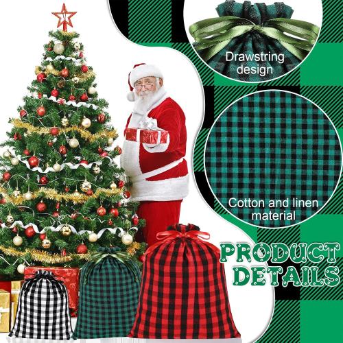 Zhengmy 30 Pcs Christmas Cotton Plaid Large Size Drawstring Bags Storage Sack Present Stocking Storage Cotton Buffalo Plaid Christmas Drawstring Bag for Xmas Gift Party Favors(Normal)