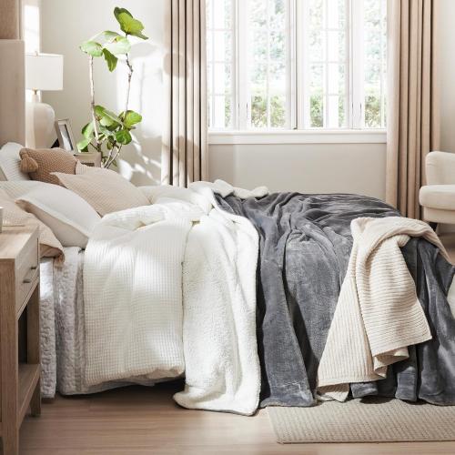Bedsure GentleSoft Sherpa Fleece Throw Blanket for Couch - Thick and Warm Christmas Blanket for Winter, Soft Fuzzy Plush Throw Gifts for Women and Men, Grey,