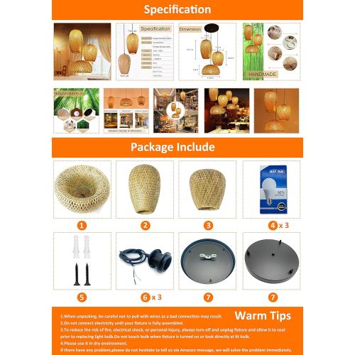 GCQ Bamboo Lantern Pendant Lamp, Retro Japanese Style E27 Chandelier Hanging Light Ceiling Lighting Fixture for Living Room Bedroom Restaurant Cafe Teahouse Bar Dining Room Club
