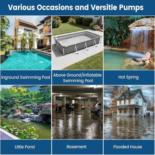Size 1/2 HP Automatic Pool Cover Pump 3148 GPH Submersible Sump Pump Inground & Above Ground, Heavy Duty Water Pump with 25 Feet Power Cord for Swimming Pool Garden Pond Basement Window Well