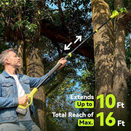 Electric Pole Saws for Tree Trimming, 8 Inch & 6 Inch Mini Chainsaw Cordless with Extension Pole, 16Ft Reach, 2x4.0Ah Battery, Auto Oiling, Tool-Free Chain Tensioning, Tree Trimmer for Branch Limb Cut