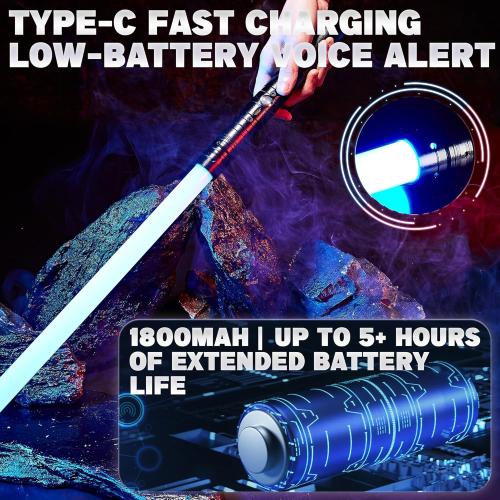 SANCO Metal Hilt Dueling Light Up Sabers - 2 Packs RGB 15 Colors Type-C Rechargeable Power Swords with 31 Light Effects & Motion-Sensing FX, Glowing Toys for Halloween Cosplay, Gifts for Kids & Adults