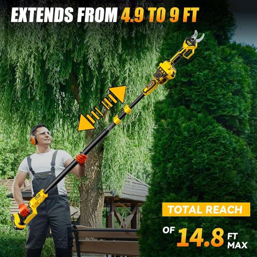 2-IN-1 Electric Pole Pruning Shears Cordless Compatibility with Dewalt 20V MAX Battery, 1.6 Cutting Diameter Pruner, 14.8 FT MAX Extension Pole Saws for Tree Trimming(NO Battery) (Pruning Shears-1)