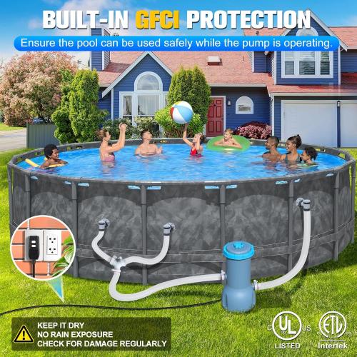 1000 GPH Pool Filter Pump for Above Ground Pools, Type A/C Cartridge Filter Pump System | Safety ETL Listed Above Ground Pool Pumps with GFCI, Improved Water Circulation and Filtration