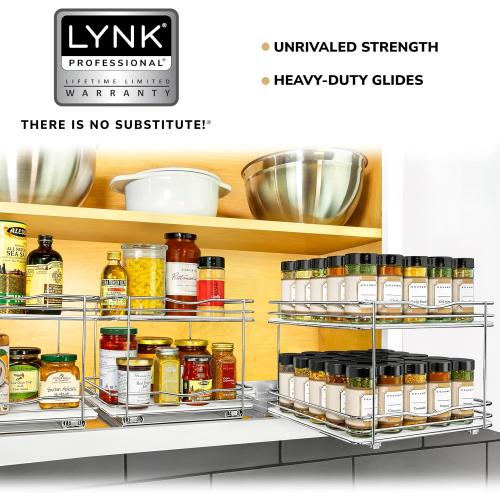 LYNK PROFESSIONAL® Pull Out Spice Organization for Cabinets - 10-3/8 inch Wide – Spice Rack for Inside Cabinets, Slide Out Spice Rack Organizer for cabinet – Pull Out Spice Rack, Sliding 2 Tier Chrome