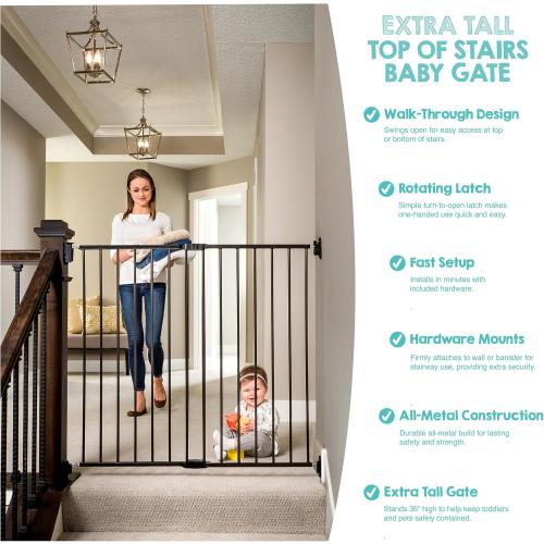Regalo Safety 36 Extra Tall Baby Gate for Stairs & Doorways, Walk-Through Stair Gate with Door, Hardware Mounted Gate for Babies, Toddlers & Pets, Fits 24–40.5 Openings, Black