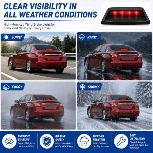 3rd Brake Light Full LED Rear Center Waterproof High Mount Stop Light Lamp Compatible with 2016 2017 2018 2019 2020 2021 2022 2023 Nissan Maxima