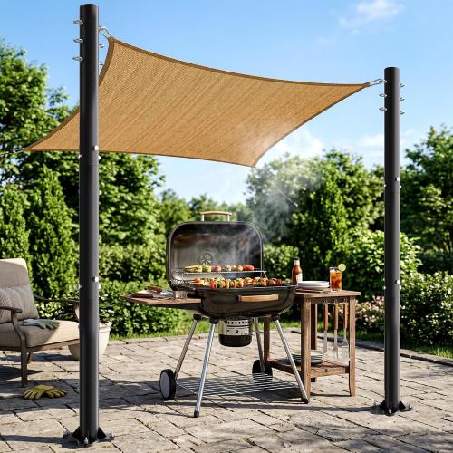 Cofiyard 2 Pack Sun Shade Sail Poles, 10 FT Sun Shade Poles, 2.6'' Diameter Steel Heavy Duty, Wind Resistant Shade Sail Pole with Mounting Hardware for Outdoor Shading in Ground Patio Garden Deck
