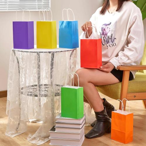 SUNCOLOR 24-Pack Rainbow Gift Bags with Handles, 8 Multi-Color Paper Party Favor Bags for Goodies. Birthdays, Events, Classrooms & Celebrations