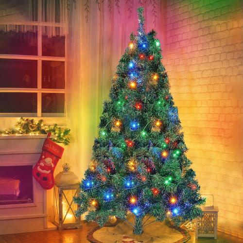 Lulu Home 6FT Christmas Tree, Artificial Christmas Tree with RC 300 LEDs Warm White & Multicolored String Lights(NOT Pre-Strung) for Indoor Outdoor Winter Decoration, 11 Lighting Modes with Timer