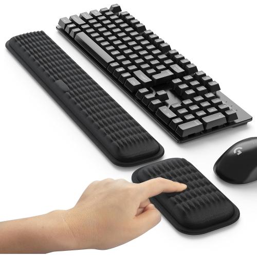 MEKASS Ergonomic Wrist Rest for Keyboard and Mouse, Soft Memory Foam Keyboard Wrist Rest Set with Non-Slip Silicone Base, Easy Typing, Pain Relief, Comfort for Office, Work, Gaming (Classic Black)