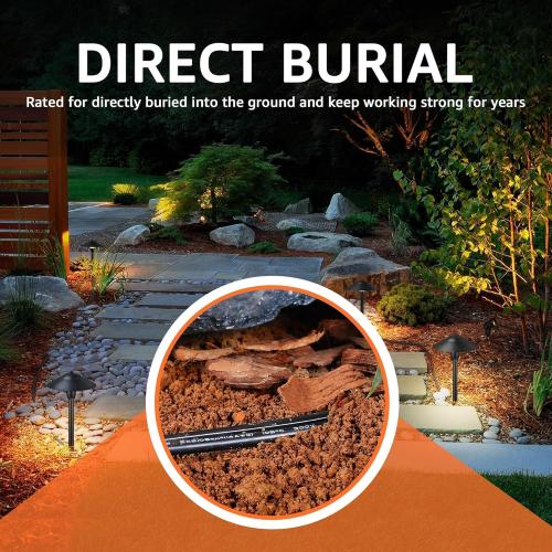 SUNVIE 100FT 12 Gauge Low Voltage Wire 12/2 Low Voltage Landscape Wire, 12 AWG 2 Conductor Electric Wire Direct Burial 12 Gauge Stranded Copper Wire for Landscape Lighting Lamp Wires, ETL Listed