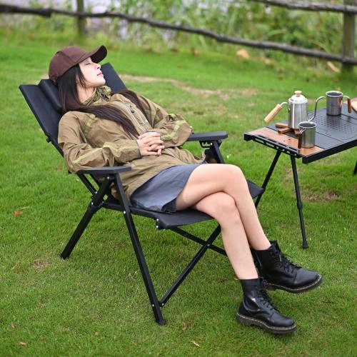 Reclining Camping Chair, Heavy Duty Folding Chairs with 4-Stage Adjustable High Back for Adults, Compact Foldable Outdoor Patio Reclining Chair with Storage Bag (Green, 1 Pack)