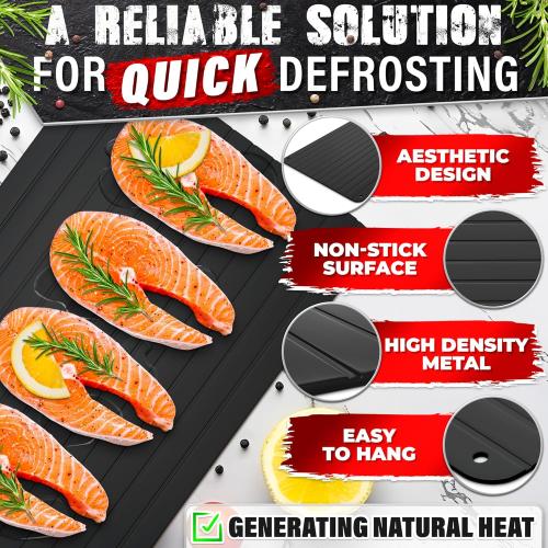 Quick Defrosting Tray for Frozen Meat, Fish, and Vegetables – 11.6 x 8.2 Non-Electric Aluminum Meat Defrosting Tray, Non-Stick Surface and High Thermal Conductivity – Easy to Clean, Use, and Store