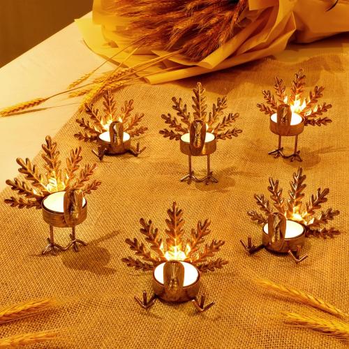 FORUP 12 Pack Metal Turkey Tea Light Candle Holders, Thanksgiving Candle Holder, Thanksgiving Home Table Decoration