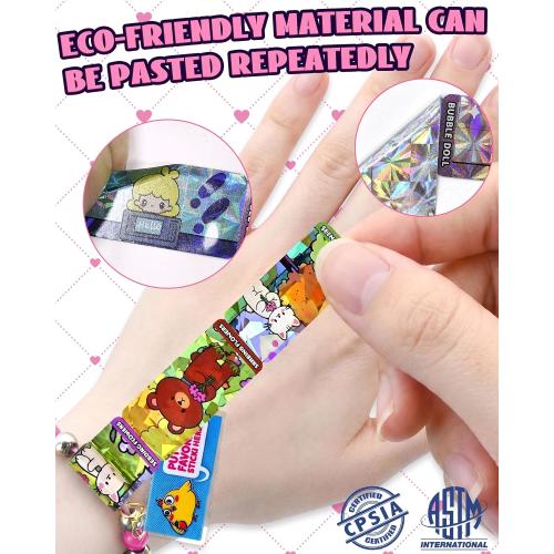 Sticky Rolls Bracelet Making Kit for Kids – 80 Reusable Stickers with Surprise Rolls, DIY Craft Bracelets for Girls Boys Ages 5-12, Fun Classroom Party Gift Activity
