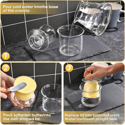 Butter Crock, Elegant Crystal Glass French Butter Dish for Fresh Spreadable Butter, Butter Keeper, Glass Butter Keeper to Leave On Counter, Transparent