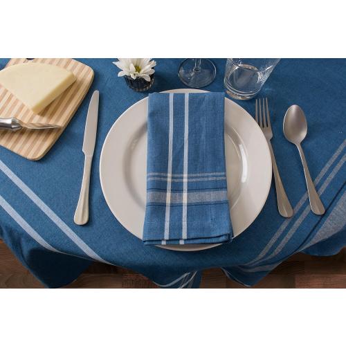DII French Stripe Tabletop Collection Farmhouse Style Dining Table Linen Napkin Set, 20x20, Blue Chambray, 6 Piece