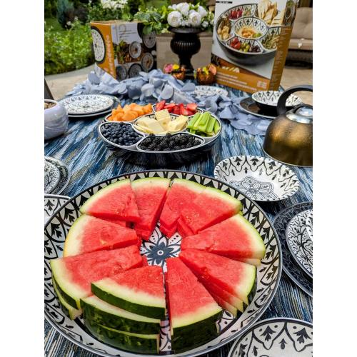 Lazy Susan Large 7 piece Serveware Set with Lid for Dining and Party - Condiment Salad Chips Nachos Pita or Taco Preperation Set - Cheese Platter (1, Black 7- piece Serving Set)