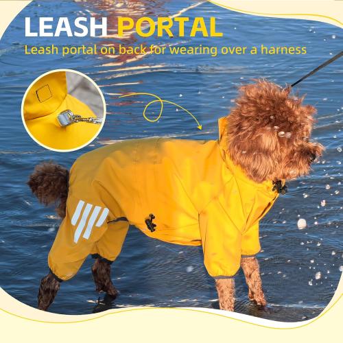 Dog rain Coat with Leash Hole and Reflective Strap - Adjustable Drawstring for Small Medium Dogs - Full-Body Coverage Water Resistant Jacket (Yellow, Small)