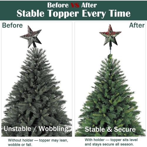 FORUP Christmas Tree Topper Holder, 3-in-1 Tree Topper Stabilizer - Fits Tree Center Poles Up to 1.25 in Diameter, Compatible with Angel/Star Toppers, Tool-Free Installation, Prevents Tilting