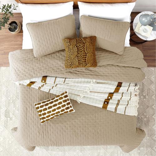 CreamBeige 104x90 inches, Tan Cloud King Size Quilt Bedding Sets with Pillow Shams, Farmhouse Lightweight Soft Bedspread Coverlet, All Season Rustic Country Thin Comforter, 3 Pieces, 104x90 inches, Tan Cream