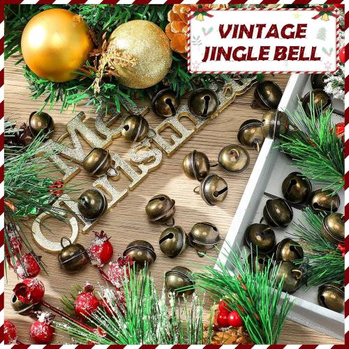 Hicarer 100 Pcs Christmas 1 Inch Bronze Jingle Bell for Craft with 32.8 ft Flax Rope Antique Decorative Tone Copper Bells Hanging Brass Decor for Xmas Tree Craft Decoration DIY Pet Dog Cat Pendants