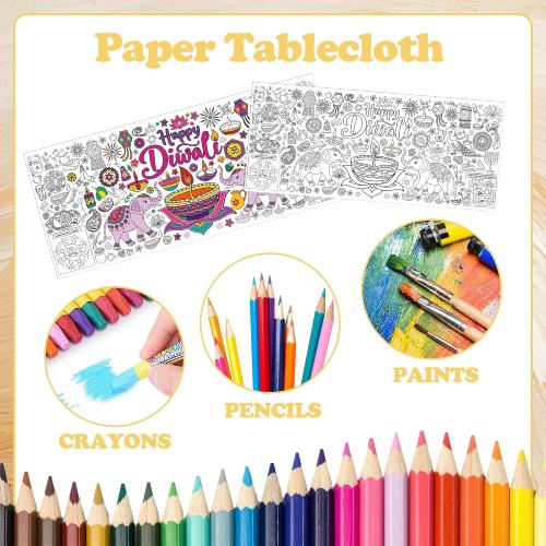 Diwali Giant Coloring Poster Tablecloth, Diwali Decorations for Home and Party Coloring Tablecloth, Kids Activity Paper Table Cover for Rectangle Tables (71 x 30)