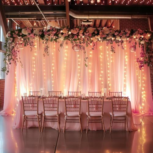 Tulle Backdrop Curtain with Lights String 10FT X 8FT Peach Sheer Tulle Backdrop Curtains for Wedding Birthday Party Reception Photo Booth Background Decorations (2 Panels 5x8FT)