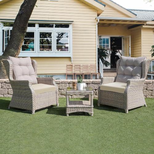 UNIKOME Outdoor Chair Cushions Pack of 4, Water Resistant Patio Cushions with Ties, High Density Sponge Filling Square Corner Seat Cushions for Outdoor Furniture, 18.5*16*3, Beige