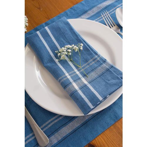 DII French Stripe Tabletop Collection Farmhouse Style Dining Table Linen Napkin Set, 20x20, Blue Chambray, 6 Piece