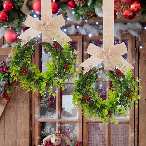 2Pcs Mini Christmas Wreaths for Cabinets Small Green Hanging Wreath Ornament for Winter Holiday Home Outdoor Indoor Window Tree Crafts Decorations