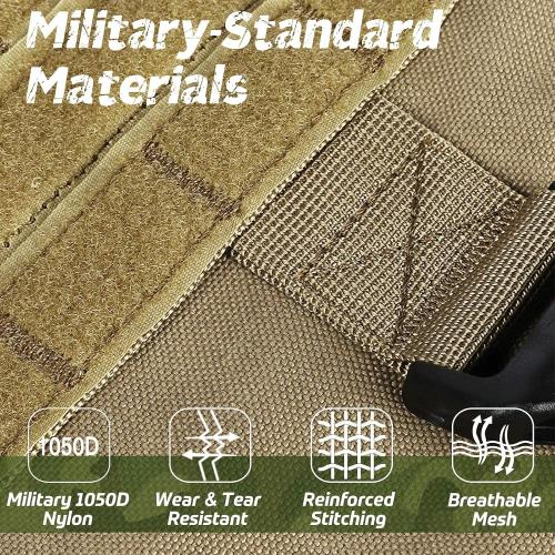 rabbitgoo Medium Tactical Dog Harness for Large, Heavy Duty Pet Harness with Handle, No-Pull Service Vest Large Breed, Adjustable Military Dog Vest for Training Hunting Walking, Brown, M