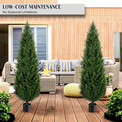 AOKIIE 6FT Artificial Cedar Topiary Trees Set of 2，72 Inch Tall UV Protection Fake Cypress Trees for Outdoors, Realistic Potted Pine Plants for Patio, Porch, Home, Doorway Decor