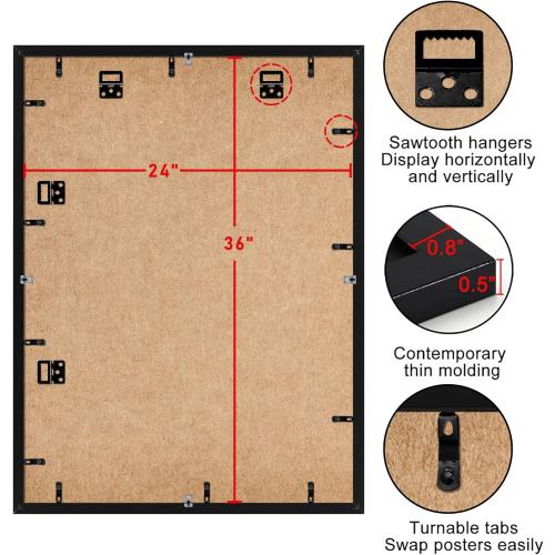 ELSKER&HOME 24x36 Poster Frame Black 3 Pack, Display 20x30 Pictures with Mat or 24x36 Poster without Mat, Horizontal and Vertical Wall Mounting