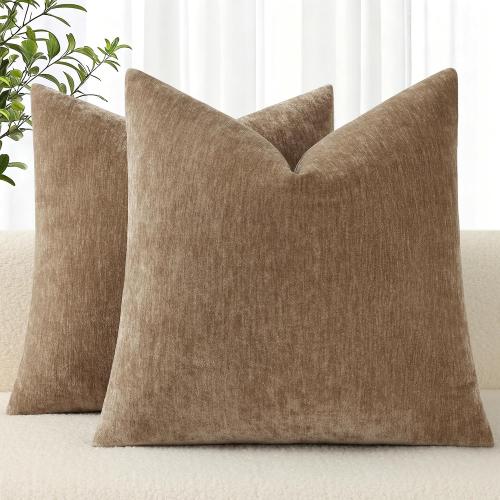 decorUhome Soft Chenille Brown Throw Pillow Covers 20X20 Set of 2