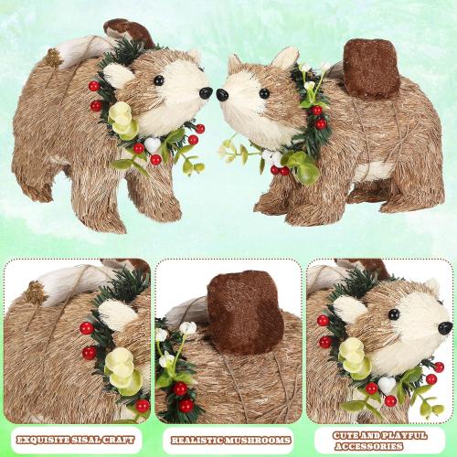 Chalyna 2 Pack Christmas Sisal Polar Bear Tabletop Decor, 9 x 6 In Polar Bear Figurine Woodland Christmas Decor Rustic Farmhouse Animals Ornament for Home Table Office Forest Mantle Seasonal Xmas Gift