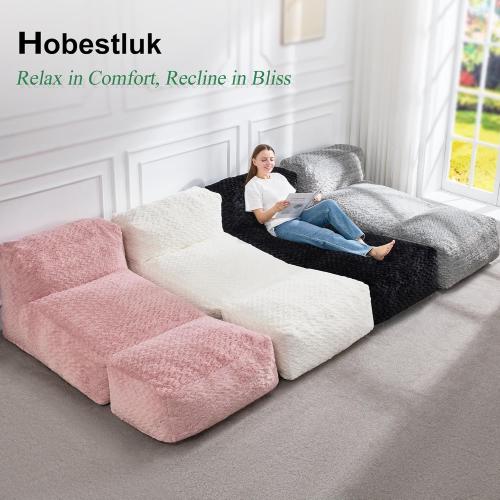 Hobestluk Bean Bag Chair Big Bean Bag Lounger for Adults Bean Bag Couch with Memory Foam Filled for Living Room, Bedroom or Balcony (Chevron Plush Grey)