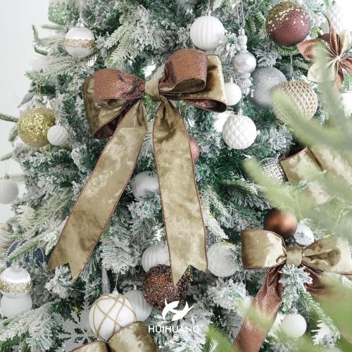 HUIHUANG Brown Velvet Wired Ribbon 2.5 inch Velvet with Glitter Copper Brown Christmas Ribbon for Tree Decorations, Bows, Wreath, Garland, Gift Wrapping, Fall Decor- Continuous 10 Yards